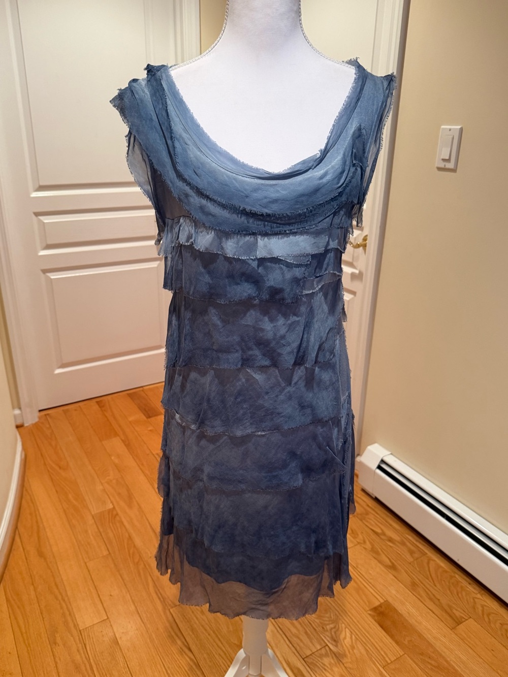 Tempo Paris Blue Silk Short Layered Flowy Dress one size fits all
